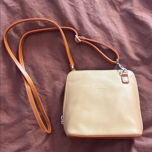 Vera Pelle Cream and Brown Leather Crossbody Bag genuine Italian leather